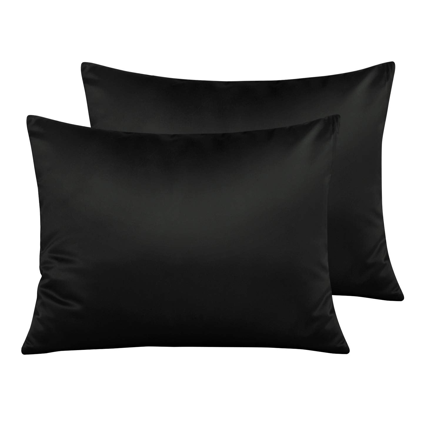 Ntbay Zippered Satin Pillow Cases For Hair And Skin, Luxury Standard Hidden Zipper Pillowcases Set Of 2, 20X26 Inches, Black